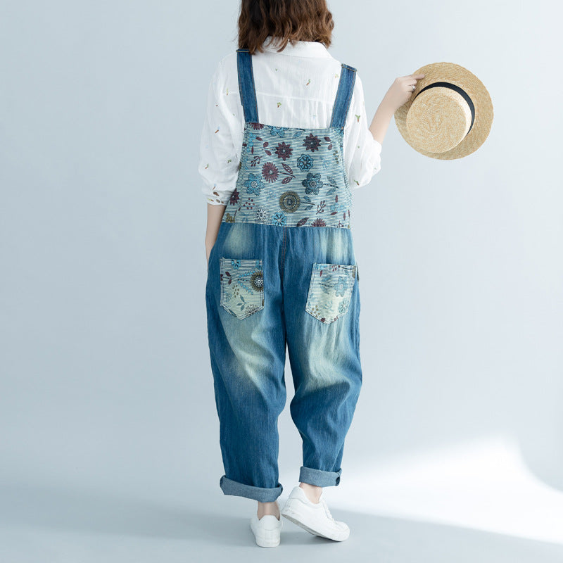 Wide Leg Bib Denim Overalls Large Size Baggy Cowboy Strap Trousers Bleached Ripped Hole Jean Jumpsuits Hanging Crotch Rompers