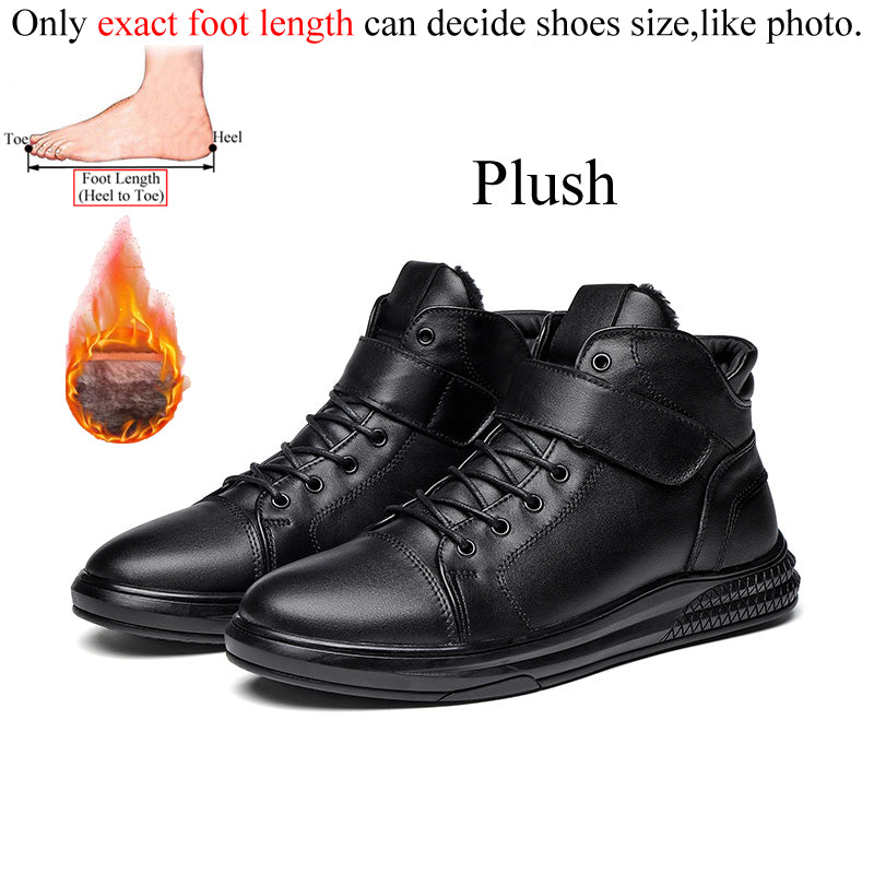 Winter Genuine Leather Ankle Men'S Boots Pure Black Fashion High Top Skateboarding Shoes Big Size 47 48