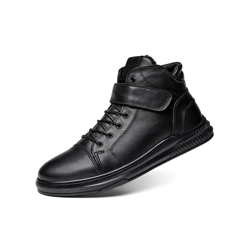 Winter Genuine Leather Ankle Men'S Boots Pure Black Fashion High Top Skateboarding Shoes Big Size 47 48