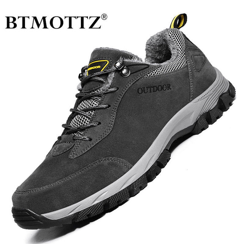 Winter Leather Ankle Boots Men Casual Shoes Outdoor Waterproof Work Tooling Mens Hiking Boots Sneakers Warm Military Snow Boots