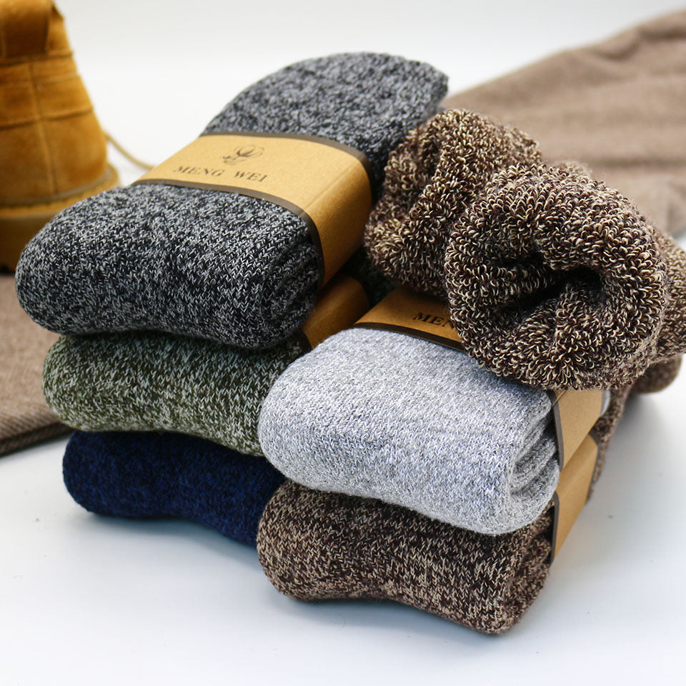 Winter Men'S Merino Wool Socks Super Thick Warm High Quality Harajuku Retro Snow Casual Antifreeze Cashmere Socks Men 3 Pair