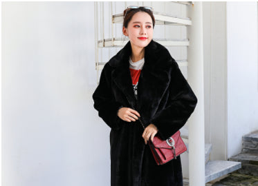 Winter Women Faux Rabbit Fur Coat Lengthen Knee Fur Coat Loose Lapel Overcoat Thick Warm Fur Coat Female Plush Coats