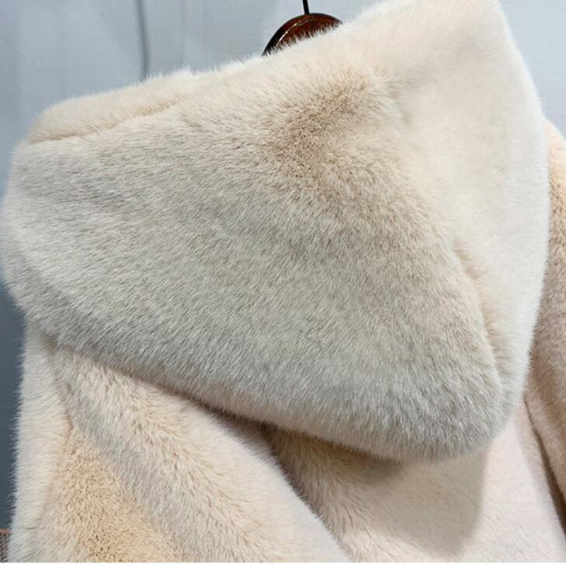 Winter Women High Quality Faux Rabbit Fur Coat Luxury Long Fur Coat Loose Lapel Overcoat Thick Warm Plus Size Female Plush Coats