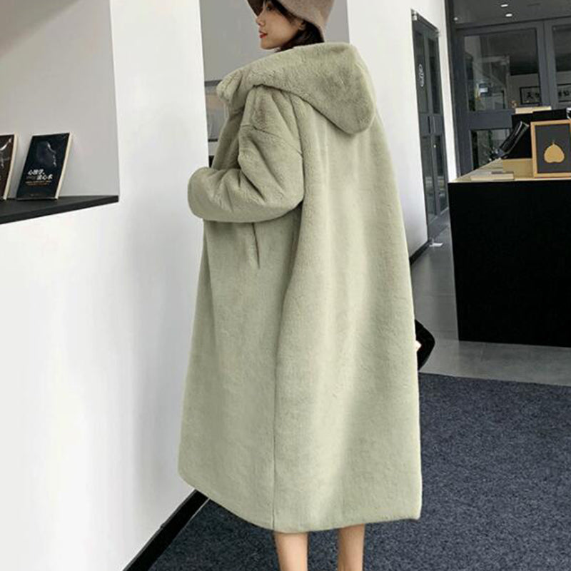 Winter Women High Quality Faux Rabbit Fur Coat Luxury Long Fur Coat Loose Lapel Overcoat Thick Warm Plus Size Female Plush Coats
