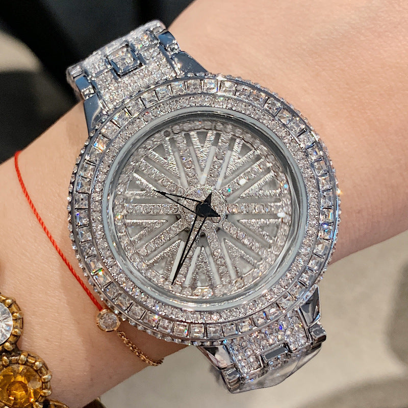 Woman Rotation Rhinestone Watch Lady Siver Dress Watches Women Big Dial Bracelet Wristwatch Crystal Watch Horloges Vrouwen 2019