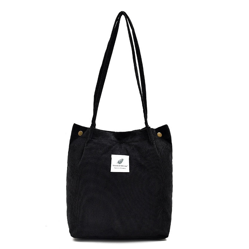 Women Corduroy Shopping Bag Female Canvas Cloth Shoulder Bag Environmental Storage Handbag Reusable Foldable Eco Grocery Totes