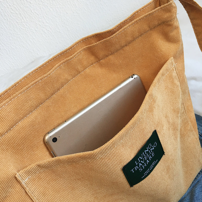 Women Corduroy Shoulder Bag Quality Canvas Crossbody Bags Simple Cloth Fabric Handbag Tote Solid Zipper Messenger Bags For Girls