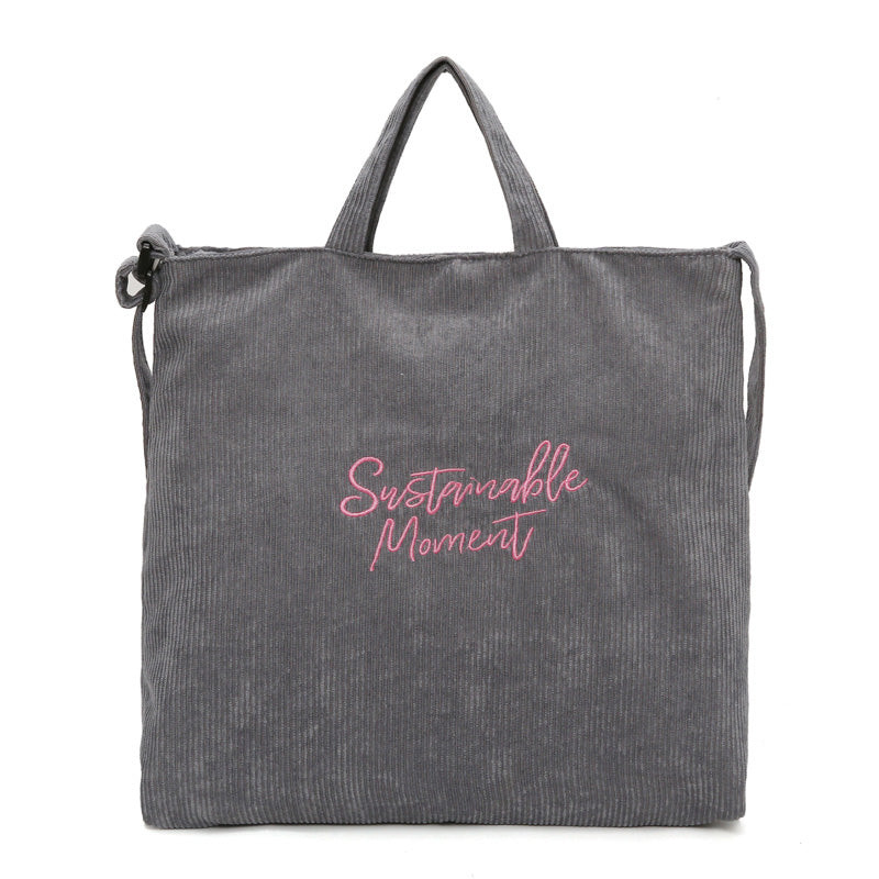Women Corduroy Shoulder & Crossbody Bags Female Eco Cloth Handbag Large Capacity Zipper Totes Soft Embroidery Messenger Bag