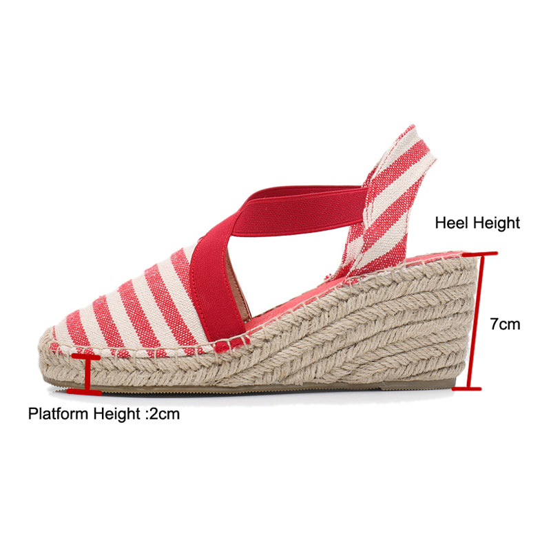 Women Espadrilles Wedge Sandals Ankle Strap Summer Canvas Platform Wedges Fashion Stripes Slip On Women Platform High Heel Shoes