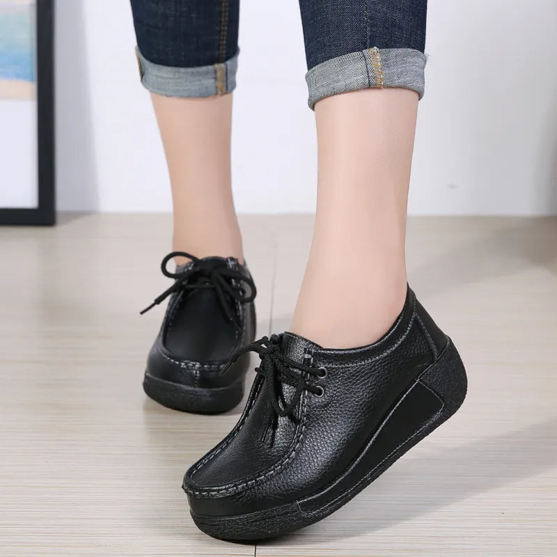 Women Flats Comfortable Loafers Shoes Woman Breathable Leather Sneakers Women Fashion Black Soft Casual Shoes Female