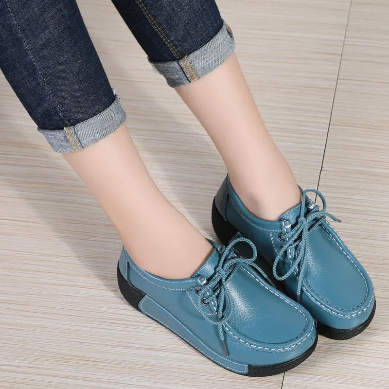 Women Flats Comfortable Loafers Shoes Woman Breathable Leather Sneakers Women Fashion Black Soft Casual Shoes Female