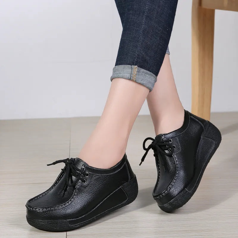 Women Flats Comfortable Loafers Shoes Woman Breathable Leather Sneakers Women Fashion Black Soft Casual Shoes Female