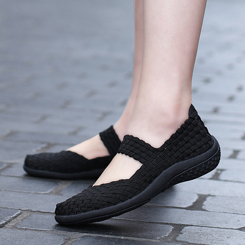 Women Flats Shoes Summer Sneakers Slip On 2020 Fashion Woven Shoes Breathable Female Loafers Casual Footwear Plus Size 42