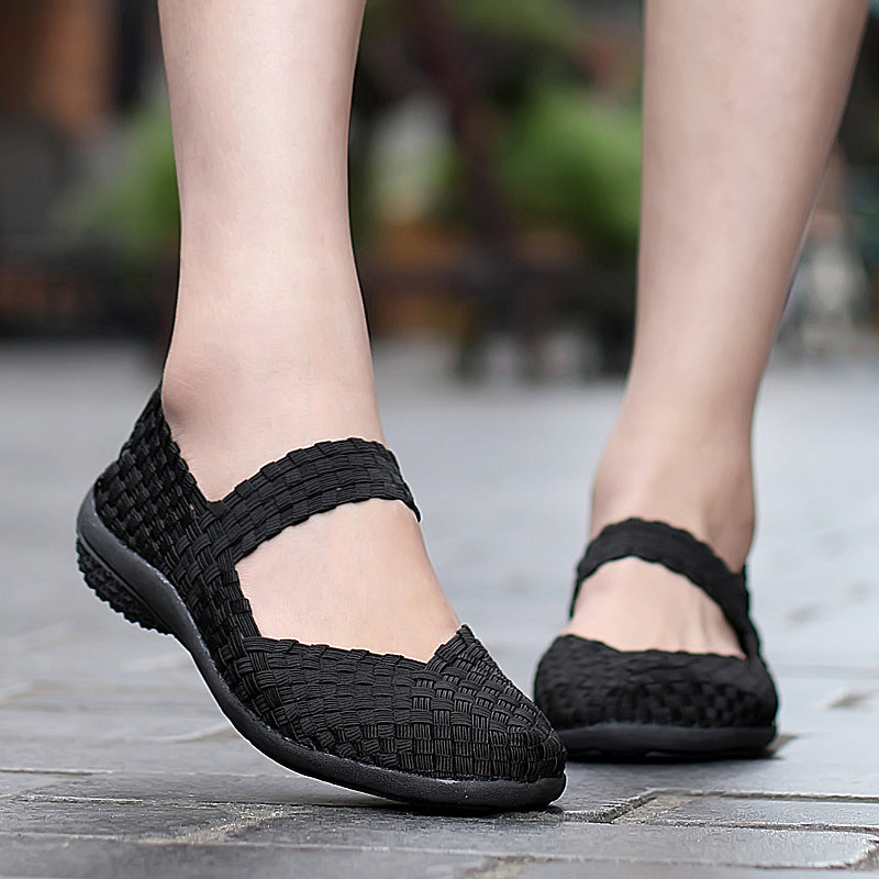 Women Flats Shoes Summer Sneakers Slip On 2020 Fashion Woven Shoes Breathable Female Loafers Casual Footwear Plus Size 42