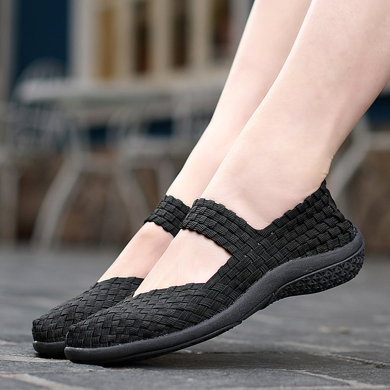 Women Flats Shoes Summer Sneakers Slip On 2020 Fashion Woven Shoes Breathable Female Loafers Casual Footwear Plus Size 42