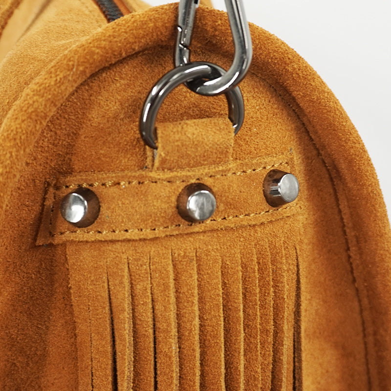 Women Genuine Leather Fringed Big Capacity Overnight Boston Shoulder Bag 2023 Street Fashion Casual Suede Rivet Short Handle Bag