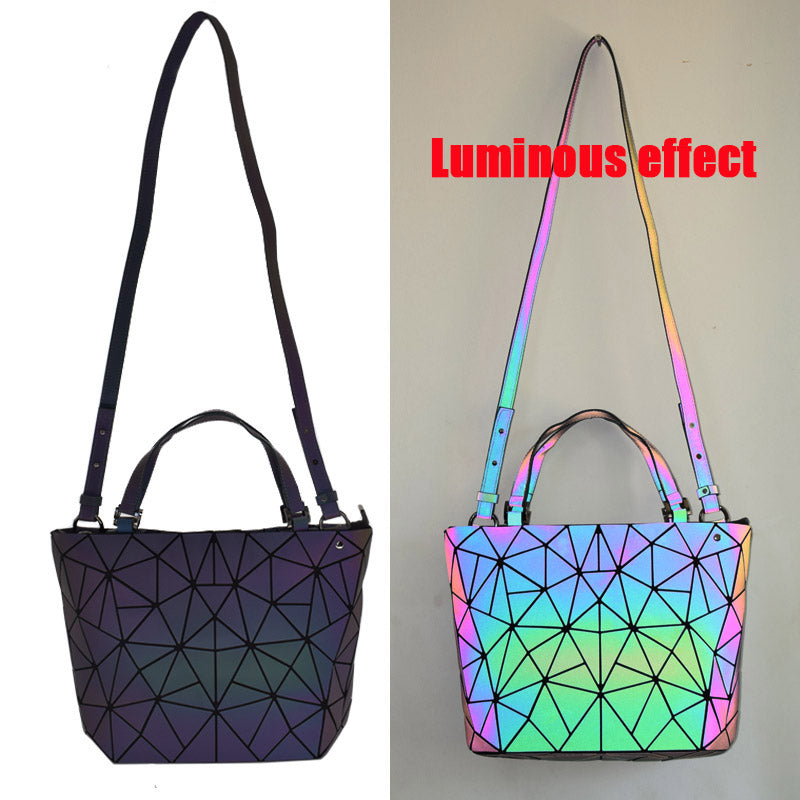Women Handbag Luxury Shoulder Bag Set Folding Totes Crossbody Bag Female Purse And Wallet Ladies Luminous Geometric Bucket Bag