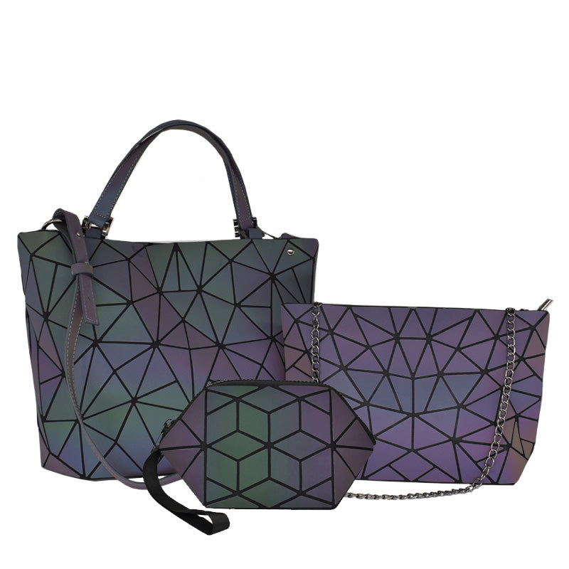 Women Handbags 3 Pcs Bag Set Crossbody Bags For Women Geometric Luminous Shoulder Bag Female Purse And Handbag Tote Holographic