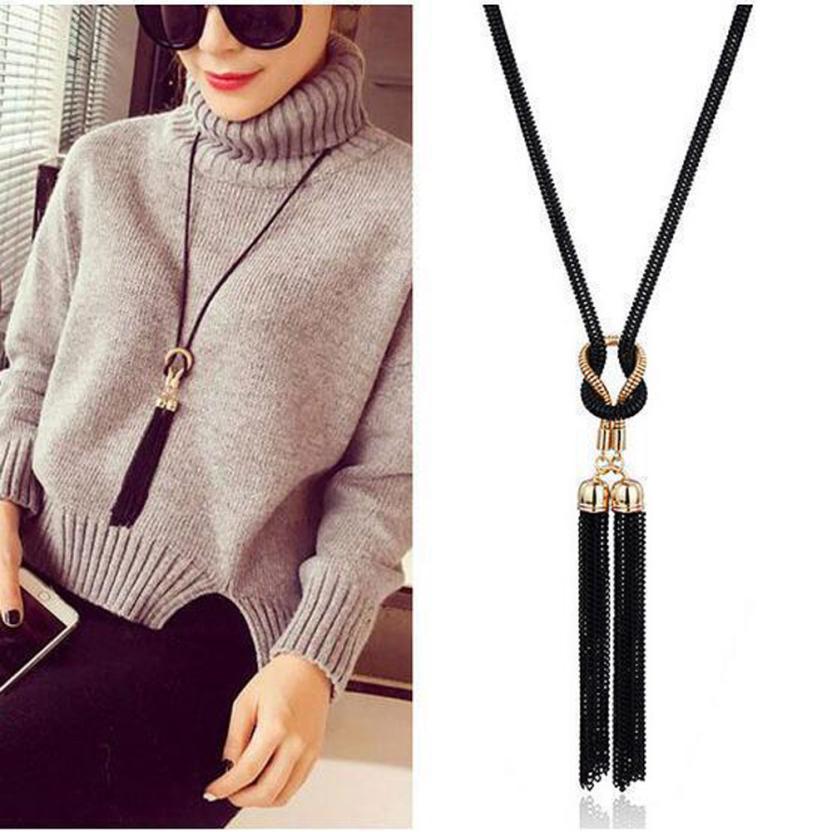 Women Necklaces Exquisite All Match Chain Tassel Sweater Long Chain Necklace Delicate