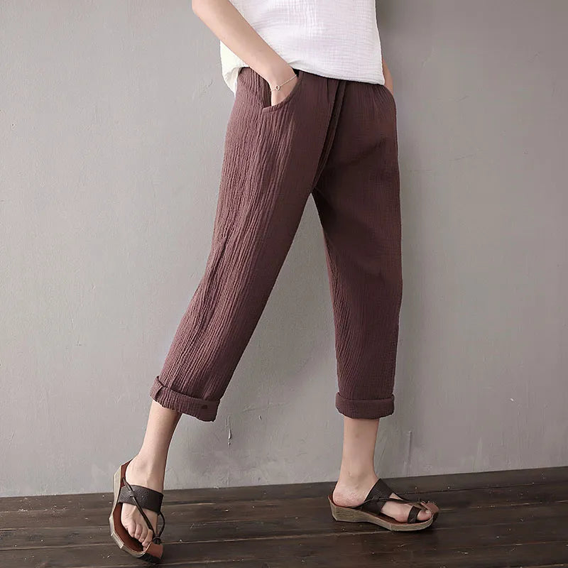 Women Spring Cotton Linen Pants 2022 Original Pencil Pants Pockets Trousers Casual Solid Color Pleated Vintage