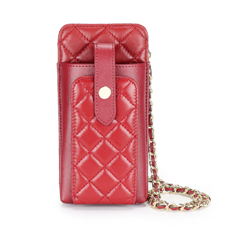 Women'S Diagonal Cross Leather Sheepskin Bags 2023 New Small Mobile Phone Bag Fashion Genuine Leather Brand Rhombus Shoulder Bag