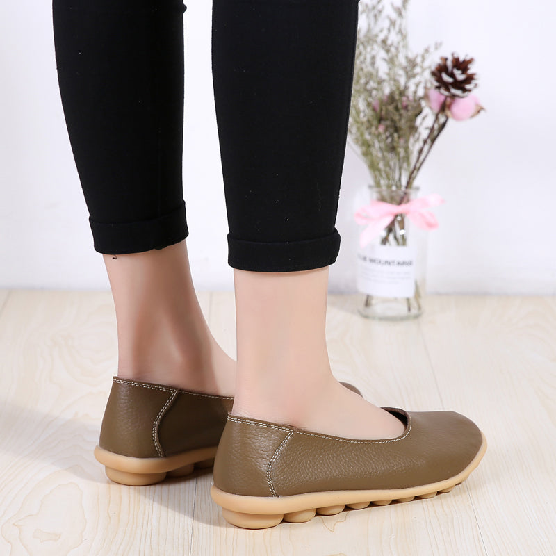 Women'S Ladies Female Woman Shoes Flats Mother Shoes Cow Genuine Leather Loafers Ballerina  Non Slip On Zapatillas Mujer Ballet