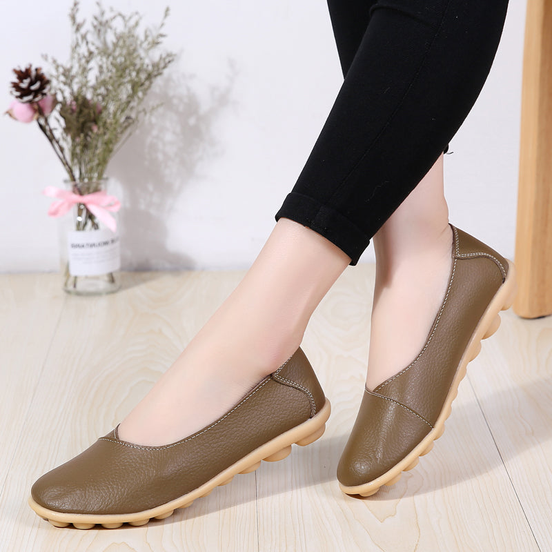 Women'S Ladies Female Woman Shoes Flats Mother Shoes Cow Genuine Leather Loafers Ballerina  Non Slip On Zapatillas Mujer Ballet