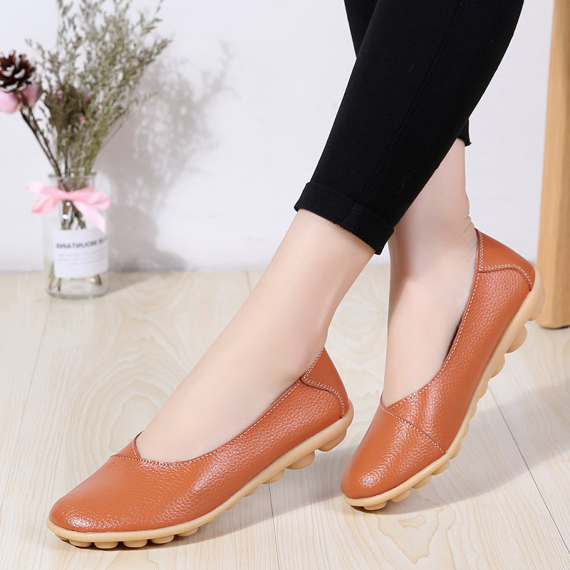 Women'S Ladies Female Woman Shoes Flats Mother Shoes Cow Genuine Leather Loafers Ballerina  Non Slip On Zapatillas Mujer Ballet