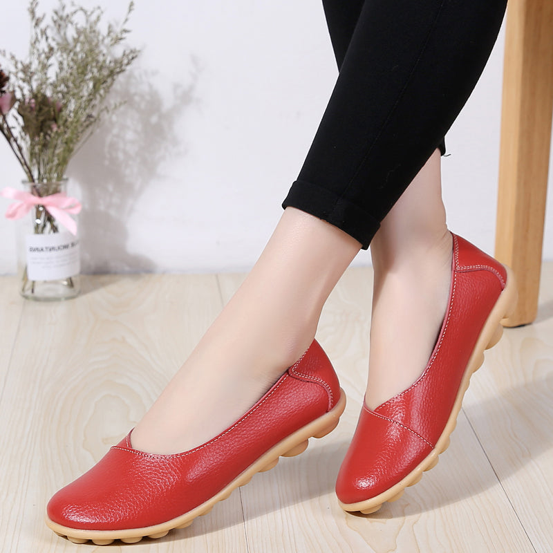 Women'S Ladies Female Woman Shoes Flats Mother Shoes Cow Genuine Leather Loafers Ballerina  Non Slip On Zapatillas Mujer Ballet