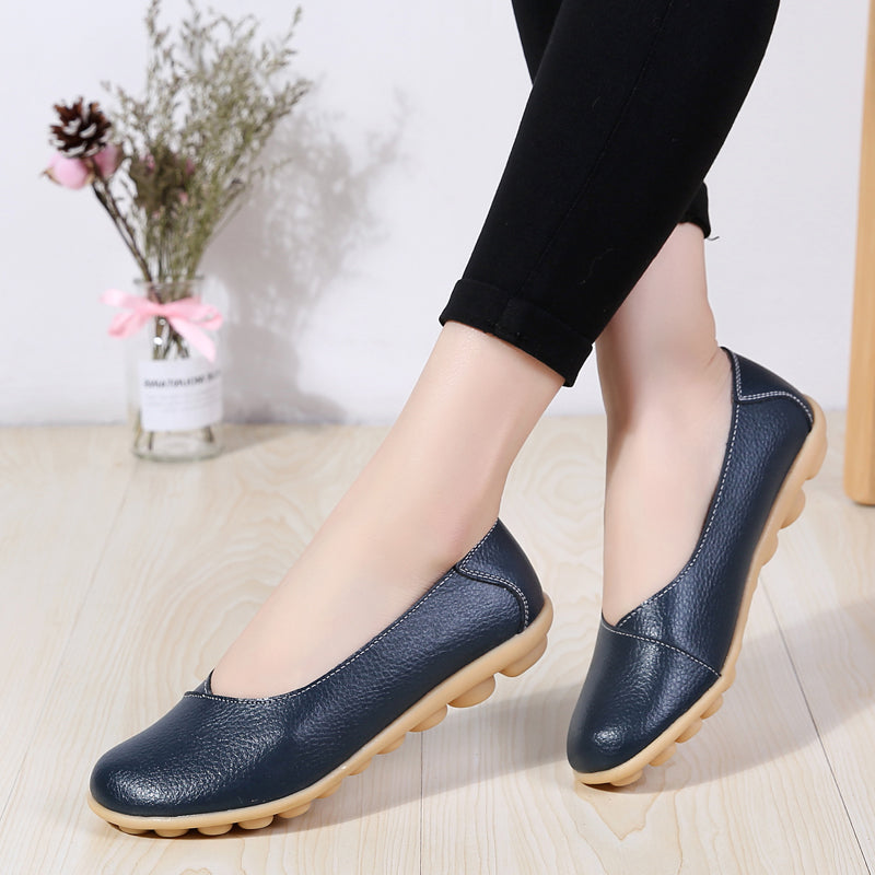 Women'S Ladies Female Woman Shoes Flats Mother Shoes Cow Genuine Leather Loafers Ballerina  Non Slip On Zapatillas Mujer Ballet