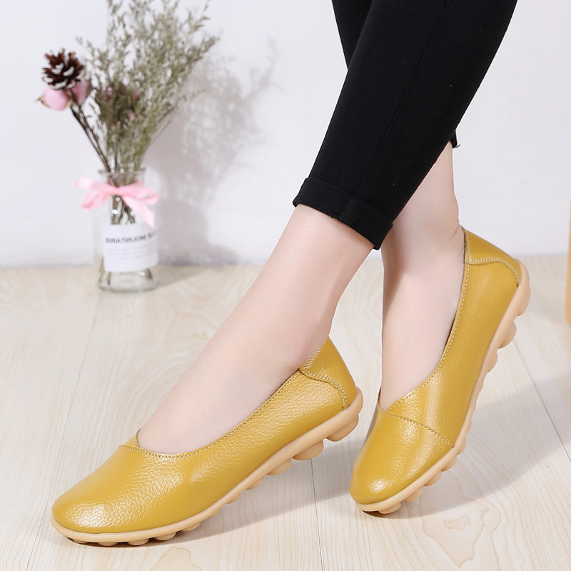 Women'S Ladies Female Woman Shoes Flats Mother Shoes Cow Genuine Leather Loafers Ballerina  Non Slip On Zapatillas Mujer Ballet