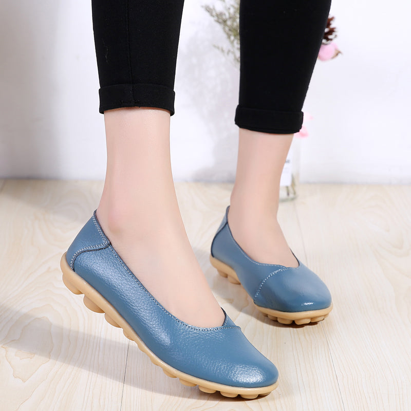 Women'S Ladies Female Woman Shoes Flats Mother Shoes Cow Genuine Leather Loafers Ballerina  Non Slip On Zapatillas Mujer Ballet