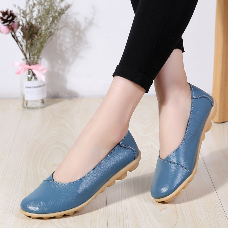 Women'S Ladies Female Woman Shoes Flats Mother Shoes Cow Genuine Leather Loafers Ballerina  Non Slip On Zapatillas Mujer Ballet