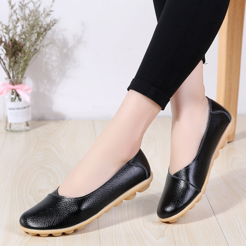 Women'S Ladies Female Woman Shoes Flats Mother Shoes Cow Genuine Leather Loafers Ballerina  Non Slip On Zapatillas Mujer Ballet