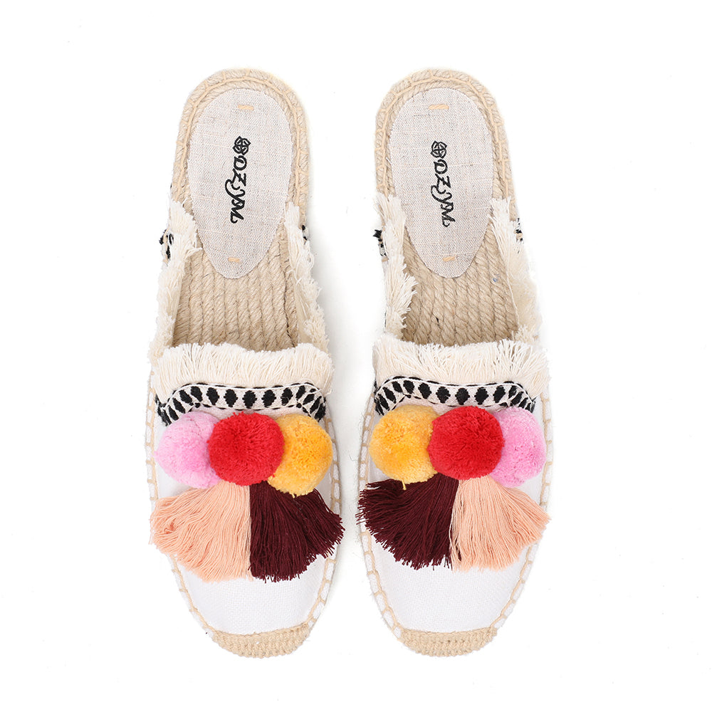 Women'S Shoes Espadrilles 2021 Sale Unicornio Furry Slippers Rubber Hemp Colors Spring Summer Fluffy Ball Mule Slides