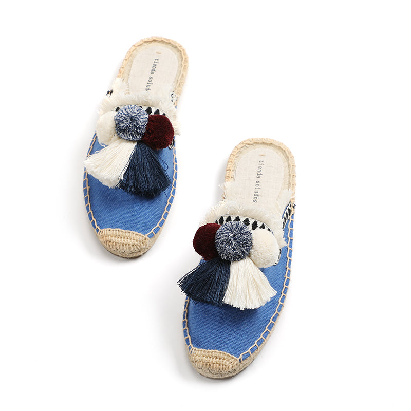 Women'S Shoes Espadrilles 2021 Sale Unicornio Furry Slippers Rubber Hemp Colors Spring Summer Fluffy Ball Mule Slides