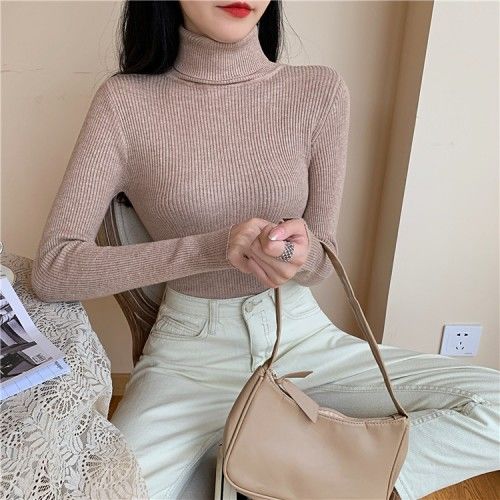 Women'S Sweaters Autumn Winter Turtleneck Long Sleeve Casual Knitted Jumper Fashion Slim Elasticity Pullover Sweater Female 2023