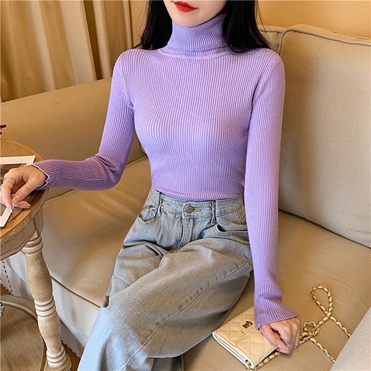 Women'S Sweaters Autumn Winter Turtleneck Long Sleeve Casual Knitted Jumper Fashion Slim Elasticity Pullover Sweater Female 2023