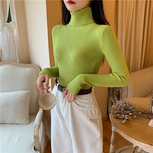 Women'S Sweaters Autumn Winter Turtleneck Long Sleeve Casual Knitted Jumper Fashion Slim Elasticity Pullover Sweater Female 2023