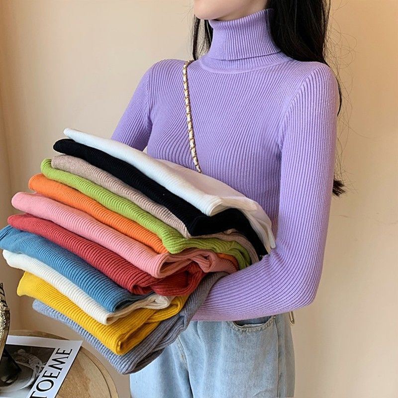 Women'S Sweaters Autumn Winter Turtleneck Long Sleeve Casual Knitted Jumper Fashion Slim Elasticity Pullover Sweater Female 2023