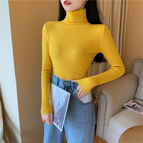 Women'S Sweaters Autumn Winter Turtleneck Long Sleeve Casual Knitted Jumper Fashion Slim Elasticity Pullover Sweater Female 2023