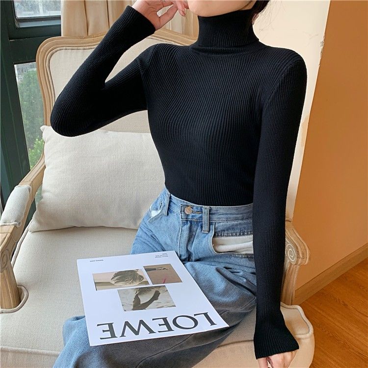 Women'S Sweaters Autumn Winter Turtleneck Long Sleeve Casual Knitted Jumper Fashion Slim Elasticity Pullover Sweater Female 2023