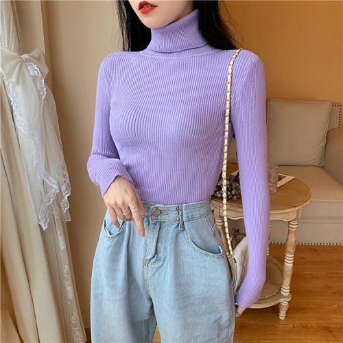 Women'S Sweaters Autumn Winter Turtleneck Long Sleeve Casual Knitted Jumper Fashion Slim Elasticity Pullover Sweater Female 2023