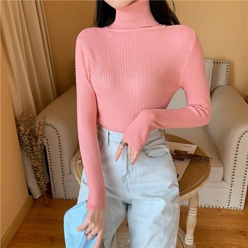 Women'S Sweaters Autumn Winter Turtleneck Long Sleeve Casual Knitted Jumper Fashion Slim Elasticity Pullover Sweater Female 2023