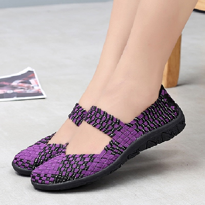 Womens Flats Shoes Slip On Fashion Woven Sneakers Casual Breathable Summer Tenis Comfortwomen Walk Shoes Female Zapatos De Mujer