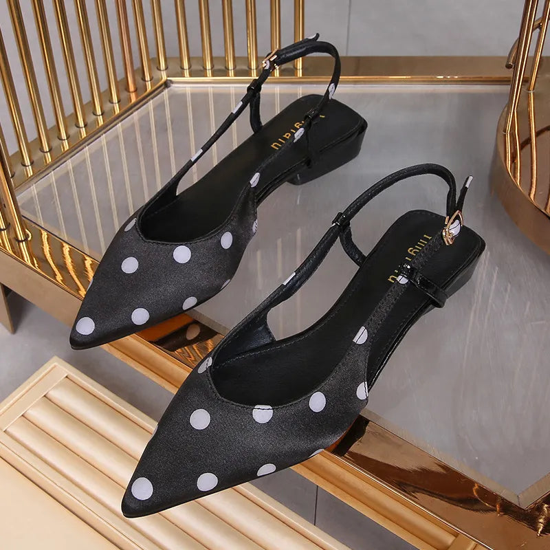 Womens Sandals Shallow Mouth Fashion Polka Dot Single Shoes Women Pointed Toe Slingbacks Pumps Women&#39;S Shoes Size 33-43