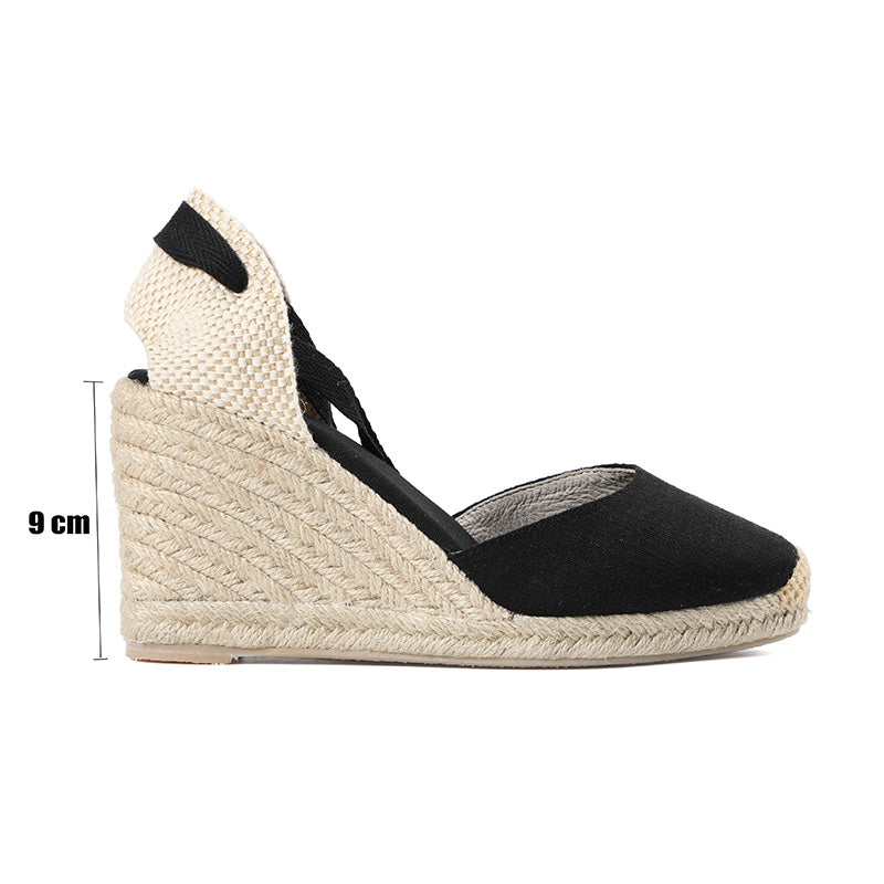 Womens Summer Espadrille Heel Wedge 2021 Sapatos Mulher Mujer Sandals Sapato Feminino Closed Toe Shoescross-Tied Rubber Lace-Up