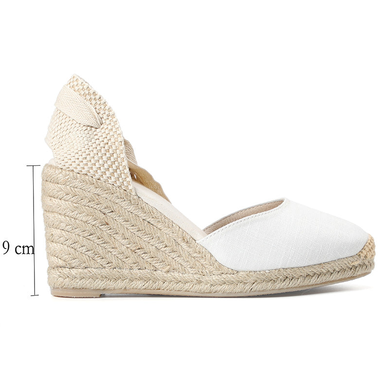 Womens Summer Espadrille Heel Wedge 2021 Sapatos Mulher Mujer Sandals Sapato Feminino Closed Toe Shoescross-Tied Rubber Lace-Up