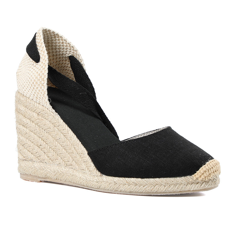 Womens Summer Espadrille Heel Wedge 2021 Sapatos Mulher Mujer Sandals Sapato Feminino Closed Toe Shoescross-Tied Rubber Lace-Up