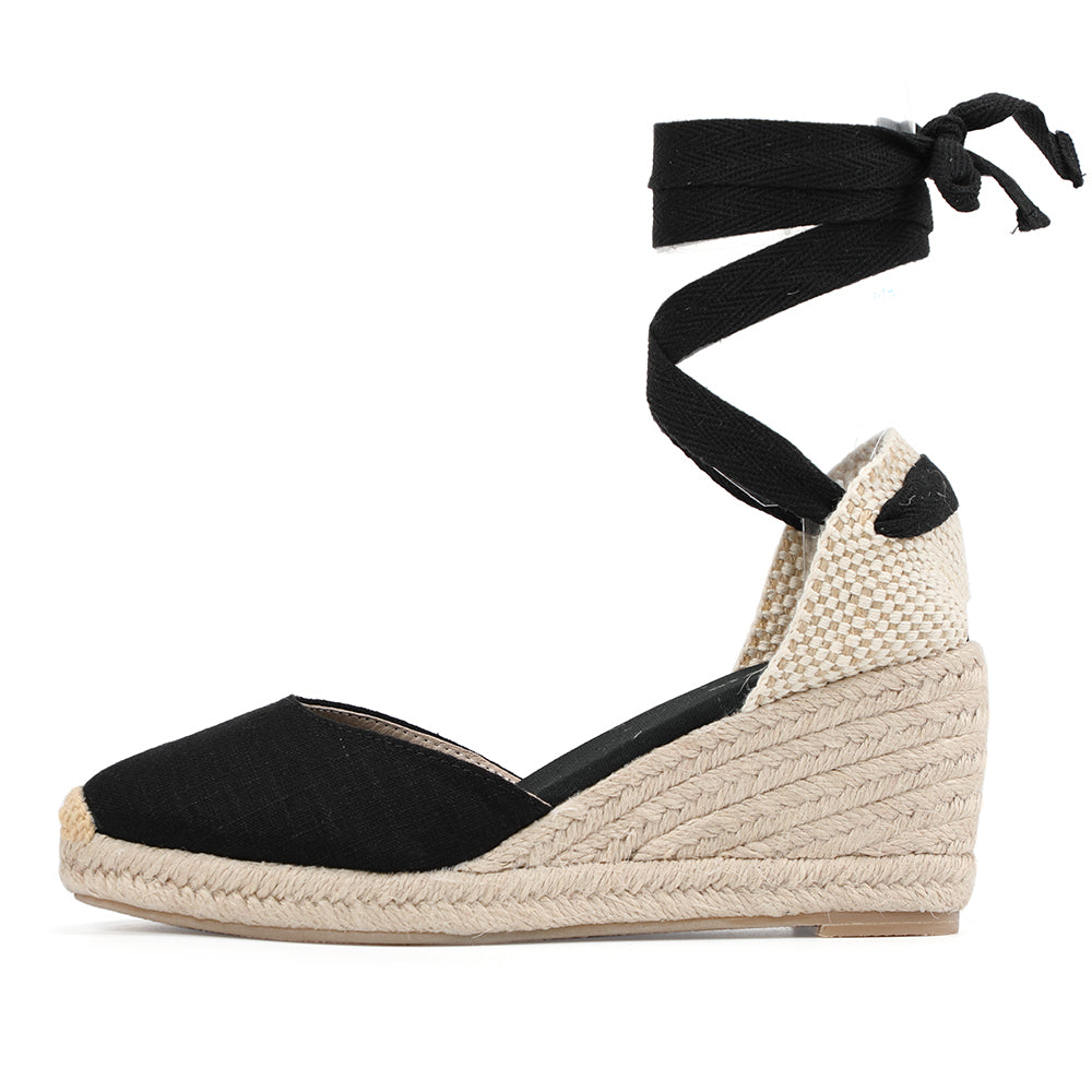 Womens Summer Espadrille Heel Wedge 2021 Sapatos Mulher Mujer Sandals Sapato Feminino Closed Toe Shoescross-Tied Rubber Lace-Up